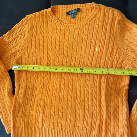 Lauren orange cable knit cotton sweater, medium, weight, size large, like new - Picture 6 of 7